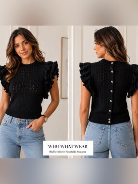 Who What Wear medium black sleeveless chunky knit reversible button down sweater